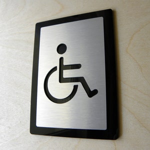 Stainless Steel Disability Restroom Door Sign. Brushed Cooper Black Disabled Sign. Info Mobility Signs. Toilet Door Signs. 14x10cm/5.5&quot;x4&quot;