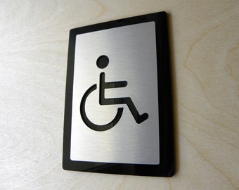Stainless Steel Disability Restroom Door Sign. Brushed Cooper Black Disabled Sign. Info Mobility Signs. Toilet Door Signs. 14x10cm/5.5"x4"