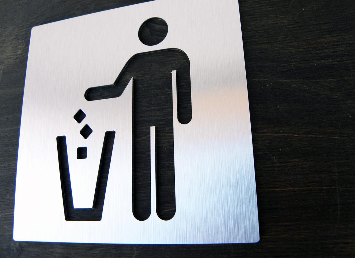 Garbage Adhesive Sign. Trash Round Brass Modern Signage Plaques. Waste ...