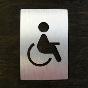 Aluminum Disability Toilet Door Sign. Silver Brushed Acces Disabled Plaque. Info Mobility Signs . WC Toilet Door Wheelchair Plates