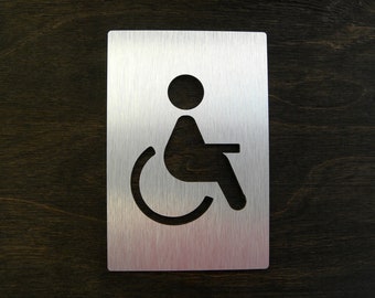 Aluminium-Behinderten-Toiletten-Türschild. Silber gebürstet Access Disabled Plakette. Info Mobilitätsschilder. WC WC Tür Rollstuhl Platten