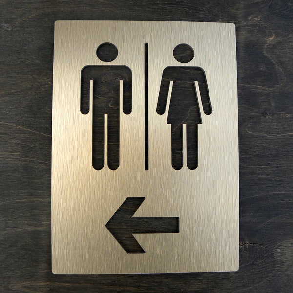 Bathrooms Directional Door Sign. Commercial Direction Signs for Bathroom. Restroom Arrows Brass  Plate. WC Plaques for Hotels Restaurants .