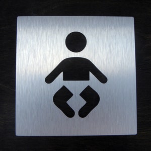 Babies Square Signs . Silver Door Sign. Modern Diaper Changing Mothers Plaques . Nursing Change Babies Station . Bathroom WC Plaques Doors .