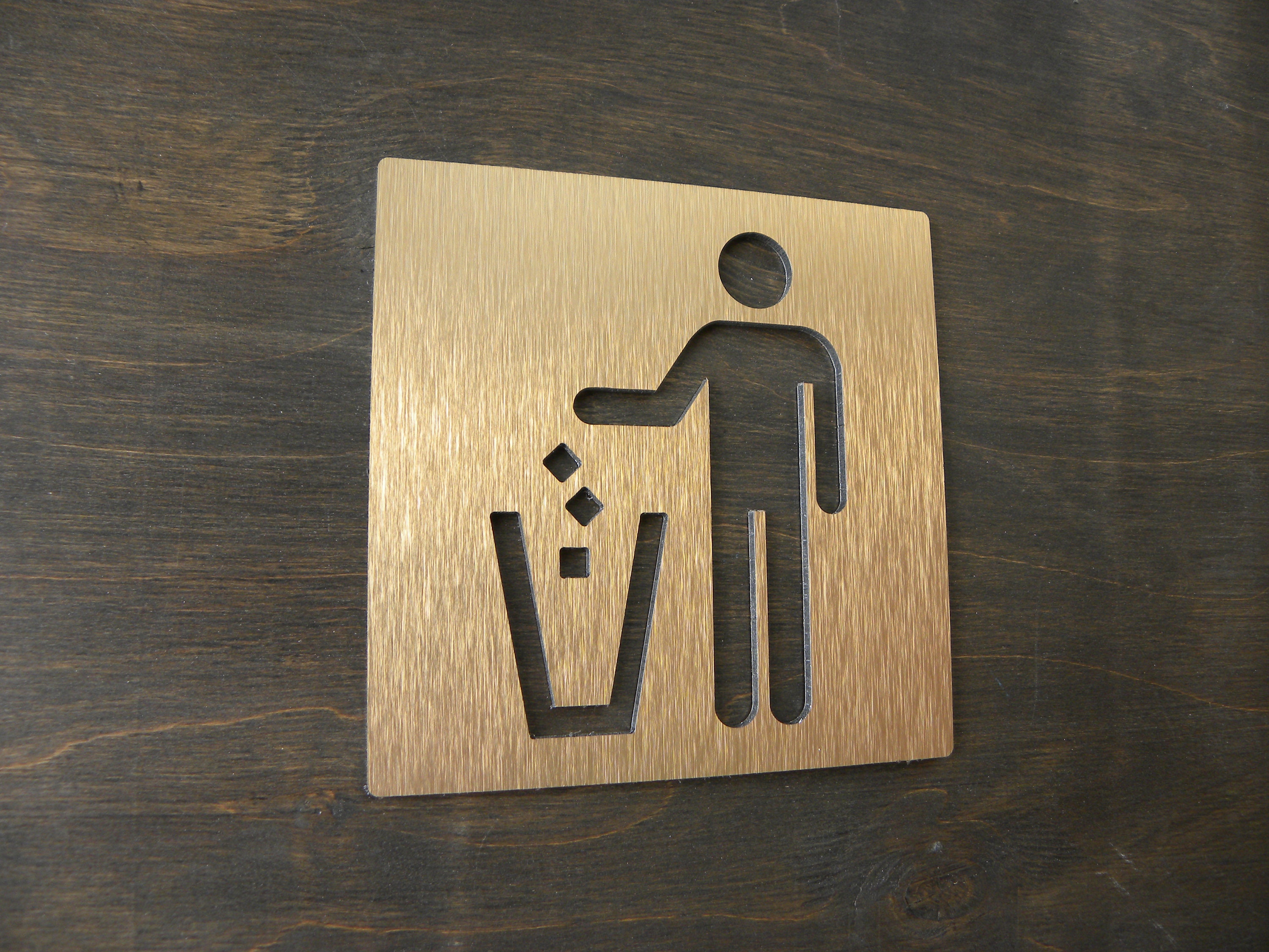 Garbage Adhesive Sign. Trash Round Brass Modern Signage Plaques. Waste ...