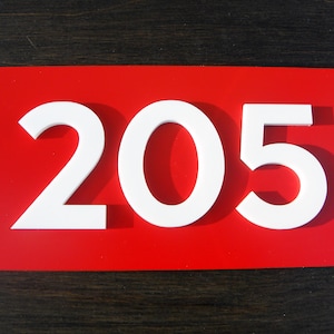 Door Front Plaques for Flats in Red. Outdoor Plates  Building Room Plate Numbers. Custom Adhesive Wall Plaques. Condominium Apt Number Signs