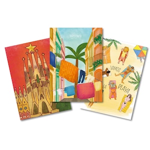 Paketangebot: 3er-Set Barcelona-Postkarten – Wählen Sie Ihre Favoriten! | Kunst-Illustration-Sammlung Druckpapier A6 Spanien Gaudi Postalona Postal