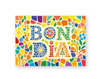 Bon dia - Barcelona - Art Illustration Collection Print Paper Postcard A6 Gaudi Trencadís Spain Catalan Art Nouveau Local