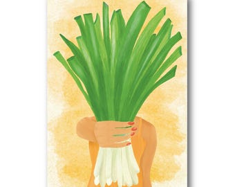 Calçots - Barcelona - Art Illustration Collection Calçotada Print Gaudi Paper Postcard A6 Spain Gracias Catalan Cataluña Mediterranean