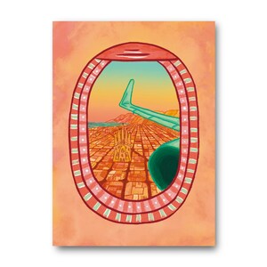 Desde el avión - Barcelona desde arriba - Colección de Ilustración de Arte Imprimir Papel Postal A6 España Sagrada Familia Eixample mediterráneo
