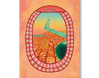 Desde el avión - Barcelona from above - Art Illustration Collection Print Paper Postcard A6 Spain Sagrada Familia Eixample mediterranean