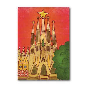 Sagrada Familia - Barcellona - Collezione di illustrazioni artistiche Stampa Carta Cartolina A6 Poster A4 Spagna Antoni Gaudi Modernismo Architettura