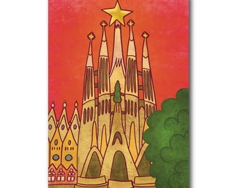 Sagrada Familia - Barcelona - Art Illustration Collection Print Paper Postcard A6 Poster A4 Spain Antoni Gaudi Modernism Architecture