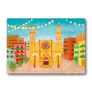 El Born - Barcelone - Collection d'illustrations d'art Impression Papier Carte postale A6 Espagne Local Santa Maria del Mar