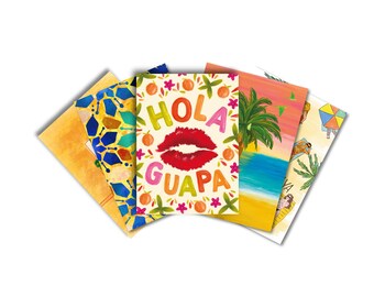 Package Deal: Set of 5 Spanish postcards - Art Illustration Collection Print Paper Spain Authentic Postal Hand-drawn