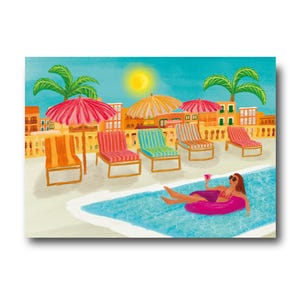 Piscina - Collezione di illustrazioni artistiche di Barcellona Ático Stampa Terrazza Tetto Bar Estate Cartolina A6 Spagna Vacanze Mediterranee Piscina