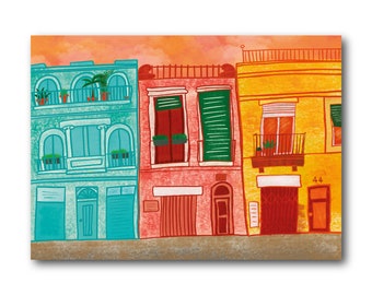 Casas de Gràcia - Barcelona - Art Illustration Collection Print Paper Postcard A6 Poster A4 Spain Local