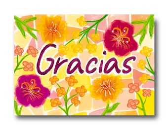 Gracias - Barcelona - Art Illustration Collection Print Paper Postcard A6 Spain Gaudi Colorful Mosaic Panot Flower Mediterranean Artnouveau