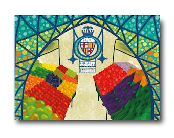 Mercat de la Boqueria - Barcelona - Art Illustration Collection Food Market Mercado Print Gaudi Paper Postcard A6 Spain Local Cataluña