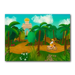 Parc de Ciutadella - Barcelona - Art Illustration Collection Print Paper Postcard A6 Spain Cascada Waterfall Fountain Cycling Bike