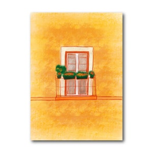 Balcon – Barcelona – Kunstillustrationssammlung, Druckpapier, Postkarte, A6, Poster, A4, Spanien, lokale Pflanzen, charakteristische Blumentöpfe