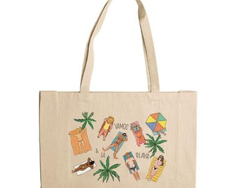 Tote bag Playa - Art Illustration Collection Canvas Summer Holiday Vacation Spain Gaudi Beach Daily Essentials Oversized Large