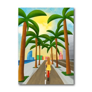Passeig Marítim de la Barceloneta - Barcelona - Coleção de Ilustração de Arte Impressão Papel Postal A6 Cartaz A4 Espanha Praia Bicicleta Ciclismo