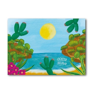 Costa Brava – Barcelona – Kunst Illustration Sammlung Druck Papier Postkarte A6 Spanien Mittelmeer Playa Cala Strand Kaktus Sommer Sonne