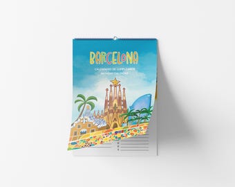 Barcelona Birthday Calendar - Art Illustration Collection Print Paper A4 Spain Gaudi Beach
