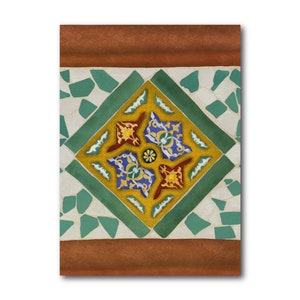 Azulejo español - Barcelona - Colección de ilustraciones artísticas Impresión Papel Postal A6 España Azulejo Patrón Cerámica