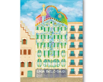 Casa Batlló - Barcelona - Art Illustration Collection Print Paper Postcard A6 Spain Gaudi Passeig de Gracia Eixample Art Nouveau