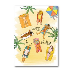 Barcelona beach - Barcelona - Art Illustration Collection Print Paper Postcard A6 Diversity Spain Playa Palmtree