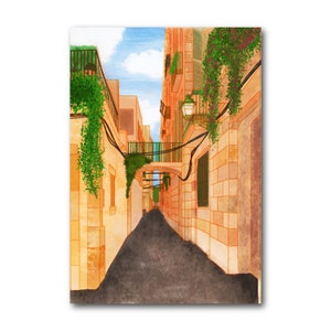 Barrio Gótico - Barcelona - Colección Ilustración Arte Imprimir Papel Postal A6 Póster A4 España Carabassa Ciutat Vella Plantas Barrio Gótico