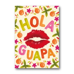 Hola guapa - Barcelona - Colección Ilustración de Arte Beso Kiss Amor Mensaje Corazón Imprimir Postal Papel Gaudí A6 España Saludo Cataluña