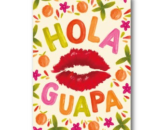 Hola guapa - Barcelona - Art Illustration Collection Beso Kiss Amor Mensaje Corazón Print Gaudi Paper Postcard A6 Spain Greeting Cataluña