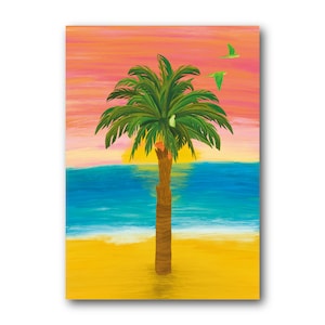 Palmera - Barcelona - Art Illustration Collection Print Paper Postcard A6 Palmtree Beach Spain