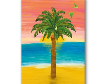 Palmera - Barcelona - Art Illustration Collection Print Paper Postcard A6 Palmtree Beach Spain