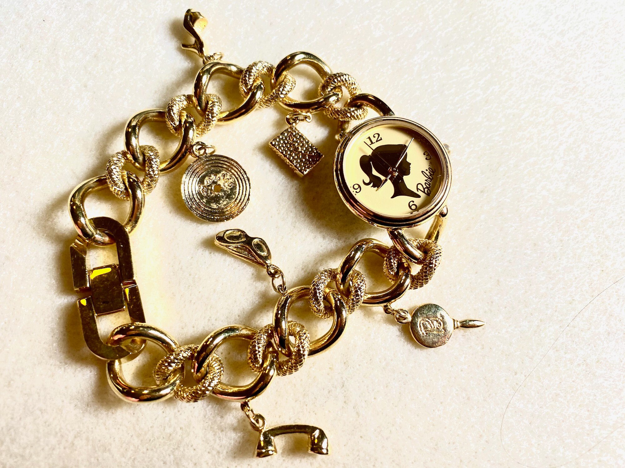 Charming Barbie Fossil Gold Charm Bracelet Watch Etsy