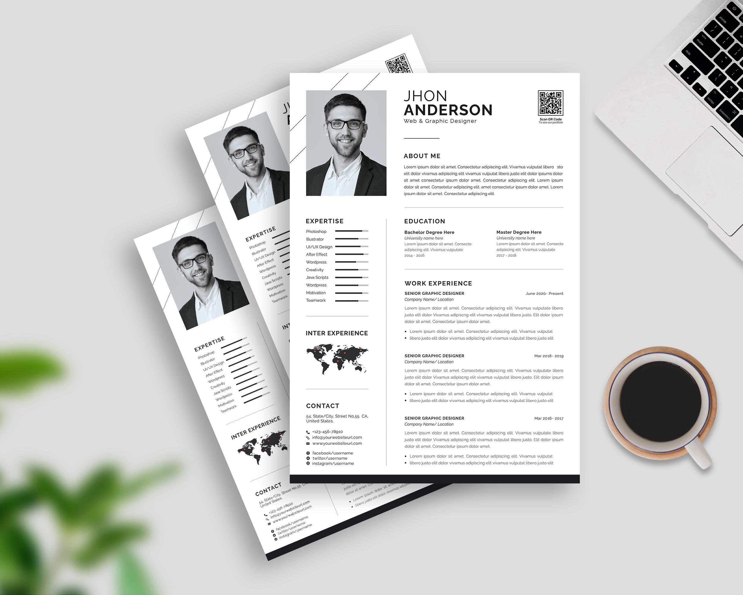 Modern Resume Template for MS Word, Photoshop, and Indesign | Editable