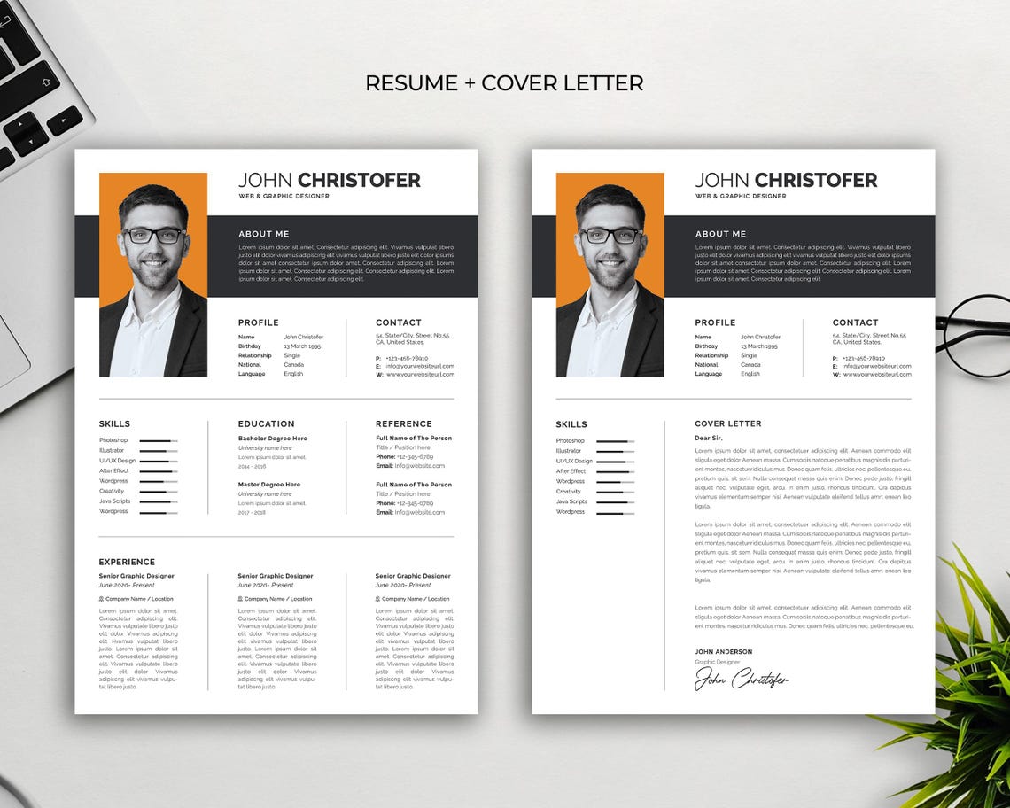 Minimalist Resume Template – A4 CV Design With Editable Cover Letter - Etsy