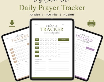 Islamic Salah Tracker, Prayer Tracker, Salah Daily Tracker Printable PDF, Daily Salah Tracker, Islamic Prayer, Salah Chart, Namaz tracker
