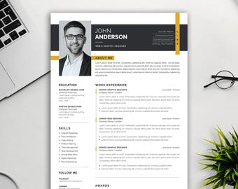 Professional Resume Template for Word | Executive CV with Cover Letter & Photo | Instant Download