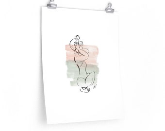 Premium Matte vertikale Poster. Line Art. Frau mit Kopftuch.