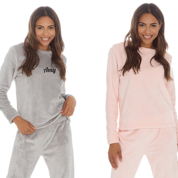 Ladies Plush Festive Suit Loungewear Nightsuit Plush Nightwear Faux Fur Warm Lounge Set Sweatshirt & Pants Customise with Name Embroidery