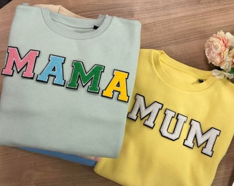 Ladies Initial Sweatshirt | Mama Mum Mummy | Patches Sweatshirt | Names & Initial Patches | Sweatshirt | Slogan Jumper | Mother's Day Jumper