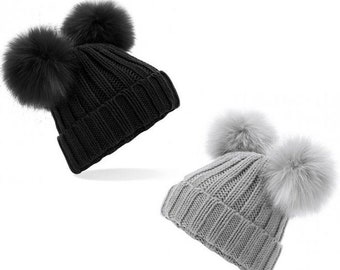 Double Pom Pom Hat Adult Etsy Double Pom Pom Hat Adult Etsy