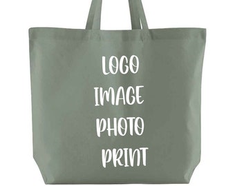 Personalised Organic Cotton Maxi Bag for life, Grocery bag, fabric shopper bag, Name, Text, Logo , Photo Print, Customised bag, carryall,