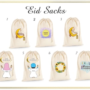 Personalised Gift Eid Sacks Kids Adults Eid gift Design Ramadan Eid Mubarak Party Gift Bags Eid decor Arabic English Name Print Cotton sacks