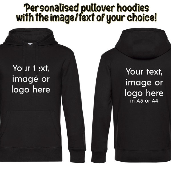 Custom Adult Black Hoodie - Your Logo or Text - Gift Idea - Branding - Business - Hoody - Personalised Gift - Christmas - Birthday Present