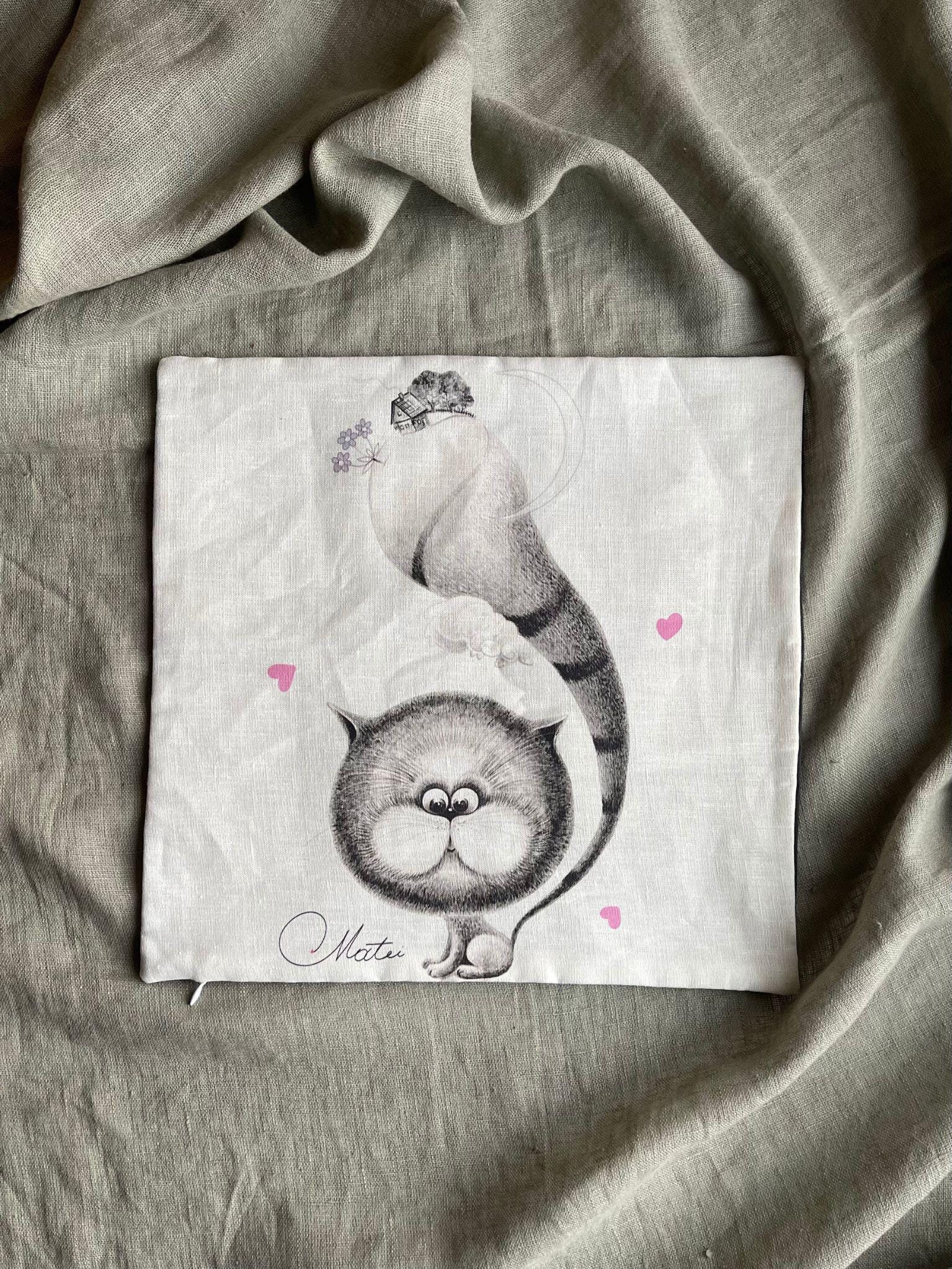 Federa Per Cuscino 45x45 Cm Con Gatto Nero - In Lino, Doppia Faccia, Con Cerniera - Regalo Amanti Gatti - 2