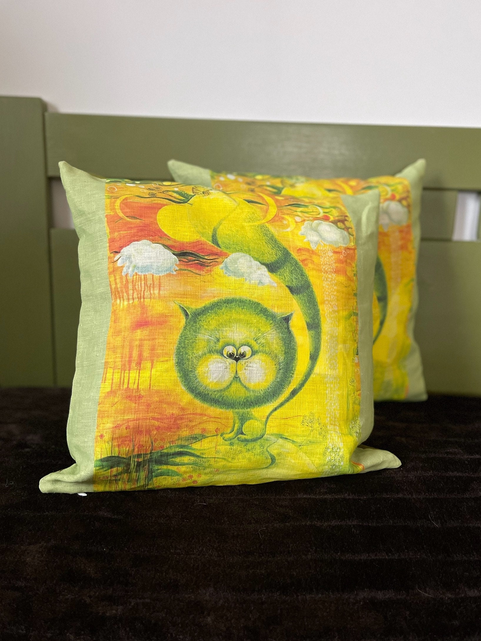 Fodera per cuscino a forma di gatto: misto lino, cuscino decorativo grigio - Italia